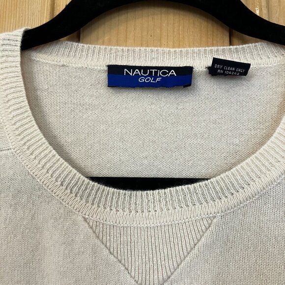Nautica Golf Mens Vintage 100% Cashmere 2 Ply Knit Sweater Size XL White SP EXC - Picture 1 of 11